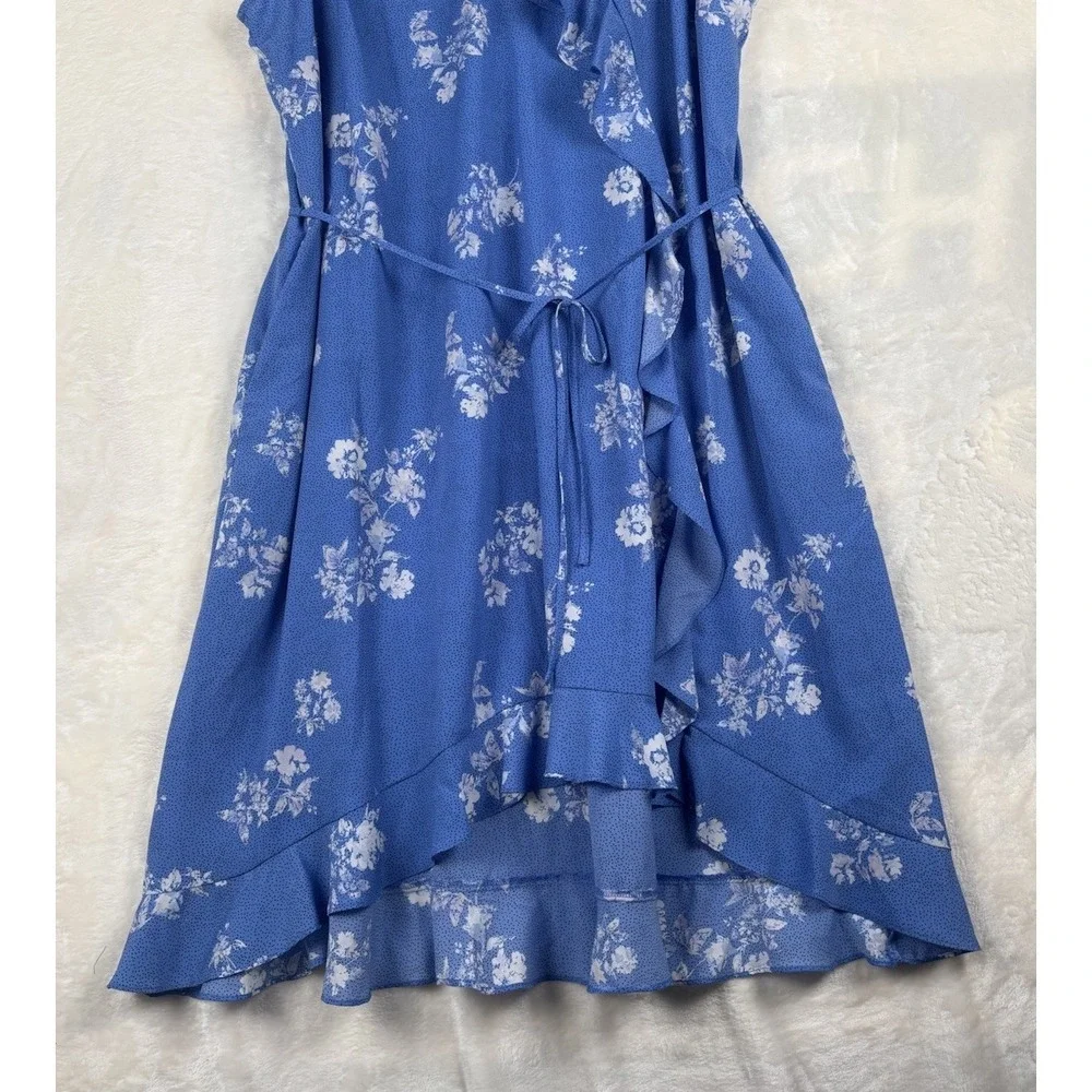 Croft & Barrow Sz 2X Blue Floral Ruffle Surplice Dress Sleeveless Midi Versatile